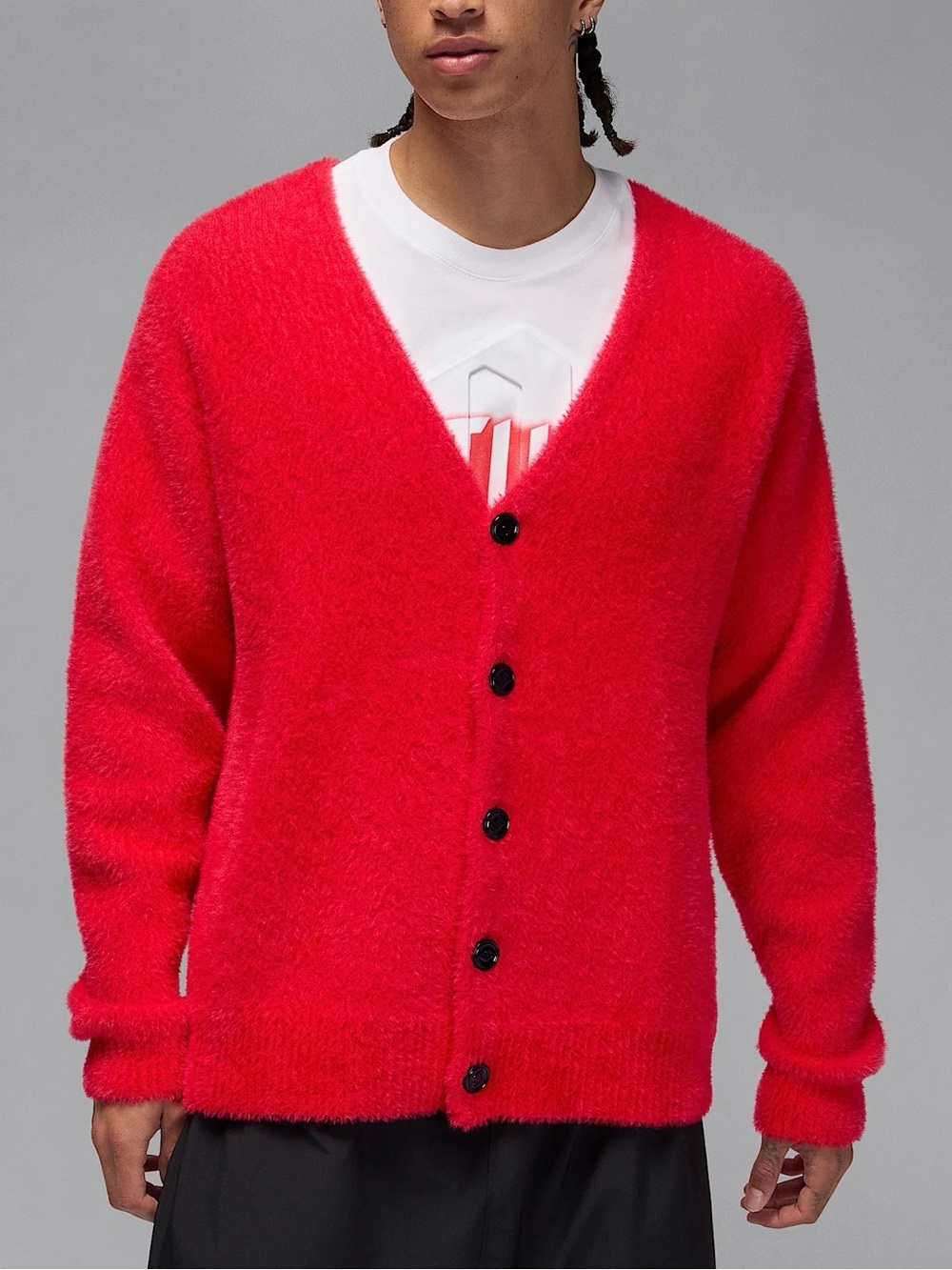 NWT $120 Nike Jordan Jayson Tatum Men's Fuzzy Cardigan Red Large